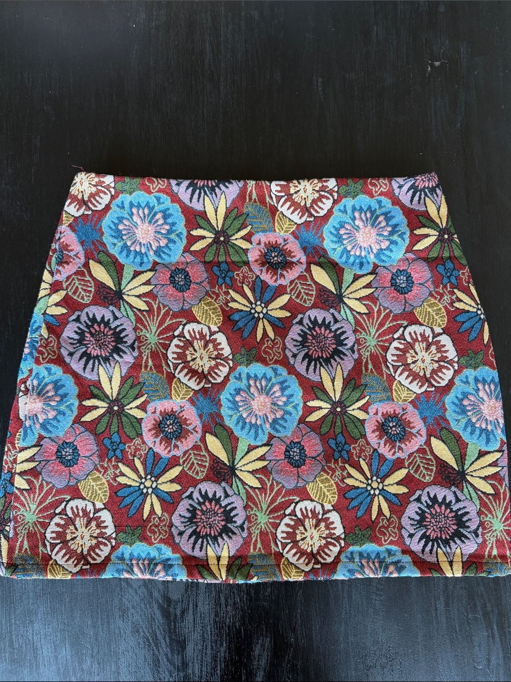Floral Jacquard Mini Skirt in Red and Multicolor